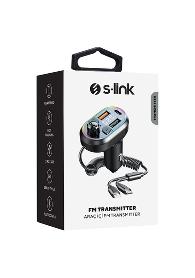 S-link Sl-bt307 Rgb Çift Usb Pd Şarj + Bluetooth Fm Transmitter