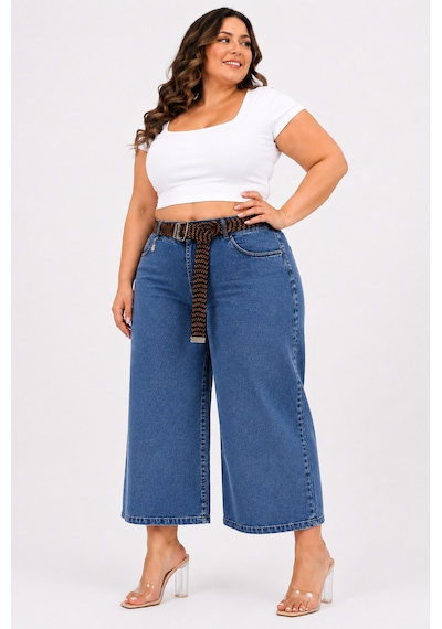 Zanessi Fashıon Büyük Beden Yüksek Bel Örgü Kemer Cepli Geniş Paça Denim Kadın Pantolon Mavi Zanessi Fashıon Büyük Beden Yüksek Bel Örgü Kemer Cepli Geniş Paça Denim Kadın Pantolon Mavi