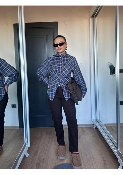 Keymoda Kadın Ekose Gömlek Lacivert Bordo Lacivert