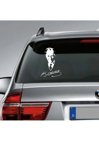 Atatürk İmza Ve Silüet Sticker - Gazi Mustafa Kemal - Atatürk - Araba Oto Motosiklet Araç Karavan Sticker 00565 20x15 Cm