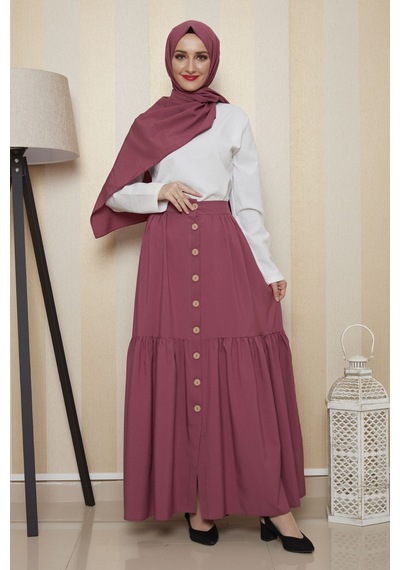 İbrahim Burak Etiler Collection Moda Çizgi Etek Gülkurusu