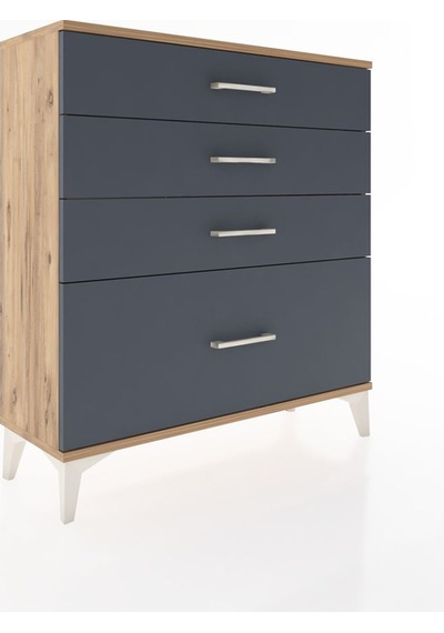 Arges Şifonyer 4 Çekmeceli 88x30x96 Çam-antrasit Çam