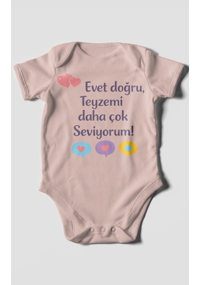 Morivokids Evet Doğru, Teyzemi Daha Çok Seviyorum Kısa Kollu Bebek Body %100 Pamuk Pastel Pembe