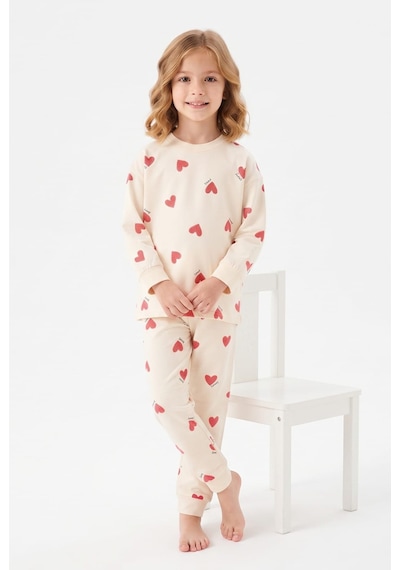 Bunny Hopp %100 Pamuk Süprem Kız Çocuk Pijama Takımı Krem Kırmızı Kalp Desenli Penye Uyku Seti Bunny Hopp %100 Pamuk Süprem Kız Çocuk Pijama Takımı Krem Kırmızı Kalp Desenli Penye Uyku Seti