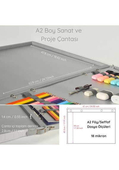 Fogho A2 Boy Gümüş Lüks Proje Çizim Çantası - Deri Sanat Çantası