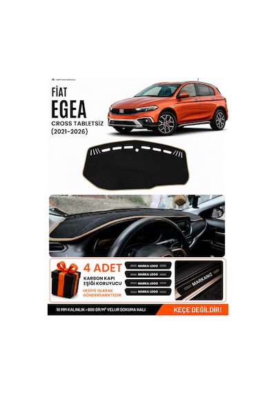 Fiat Egea Cross 2021-2026 Tabletsiz Uyumlu Torpido Örtüsü, Torpido Kılıfı - Siyah Bej