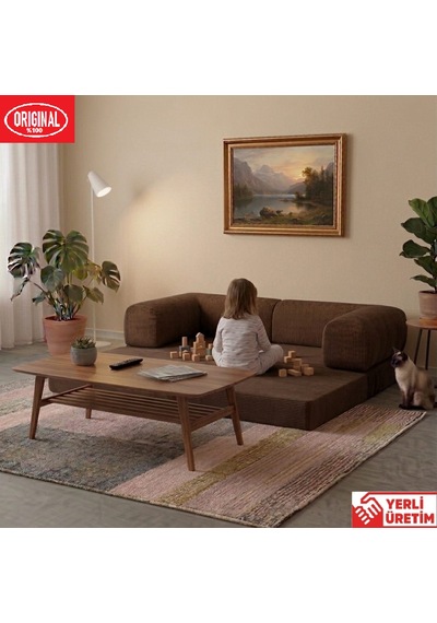 Pleasant K180x90 Sünger Kanepe Modüler Kadife Kumaşlı Koltuk Kahverengi