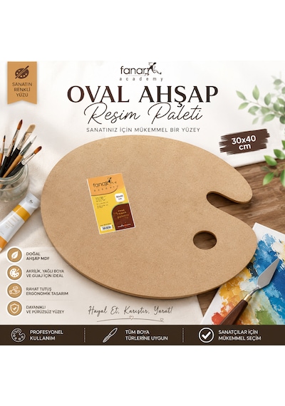 Dreamart Galery Resim Paleti, Ahşap Palet, Yağlıboya, Akrilikboya Guaj Boya Kullanımına Uygun