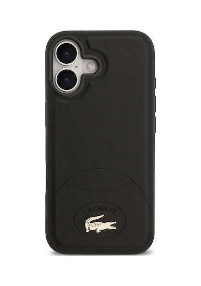 Apple Uyumlu iPhone 17 Kılıf Lacoste Lisanslı M-safe Şarj Özellikli Pu Deri Metal Logolu Kapak Siyah Siyah