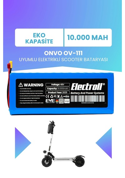 Onvo Ov-111 Uyumlu Batarya Eko Kapasite Batarya 48v 10ah Pil Elektrikli Scooter Bataryası Çok Renkli