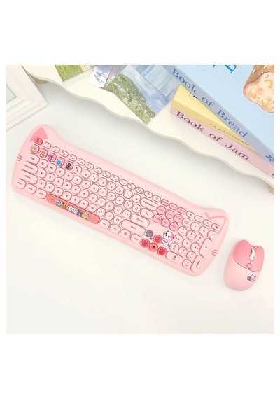 Geezer Cat Plus Kablosuz Klavye Mouse Seti 2.4g Kedi Kulaklı Sevimli 110 Tuş Renkli Set Optik
