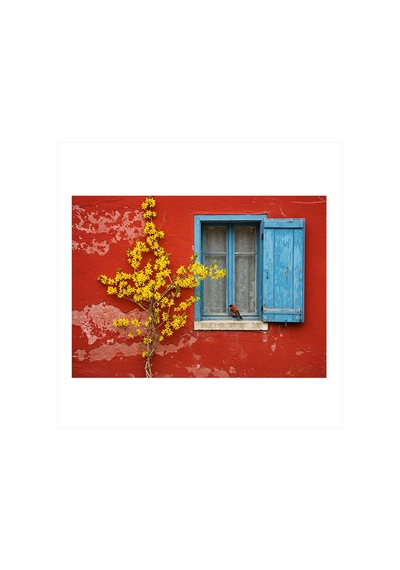 Kırmızı Duvar Ve Pencere Dekoratif Ahşap Tablo