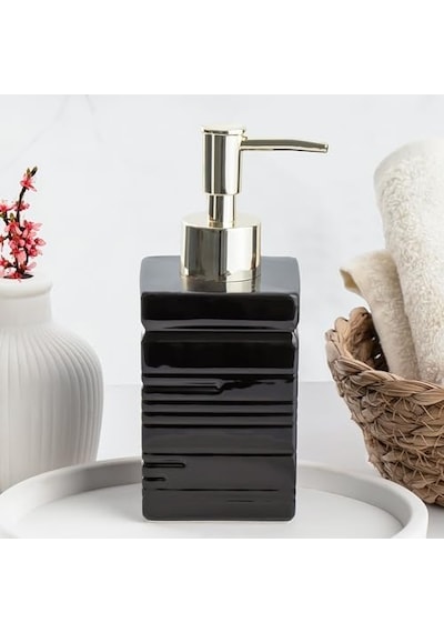 3206 Seramik Sıvı Sabunluk - Tezgah Üstü Banyo Mutfak Lavabo Sabunluğu - 275 Cc Siyah 000 Açık Krem
