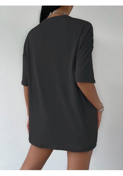 Noıssey Chulchan Shop Happiness Baskılı Beyaz Oversize T-shirt Siyah