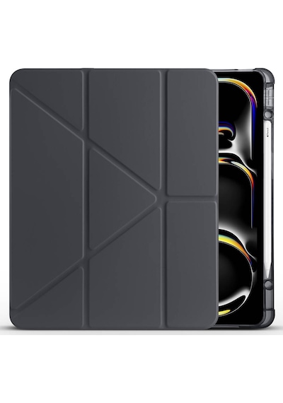 Apple Uyumlu iPad, Pro 13 2025 M5 Kılıf Mkst Tri Folding Kalem Bölmeli Standlı Kılıf - Açık Yeşil Tablet Kılıfı