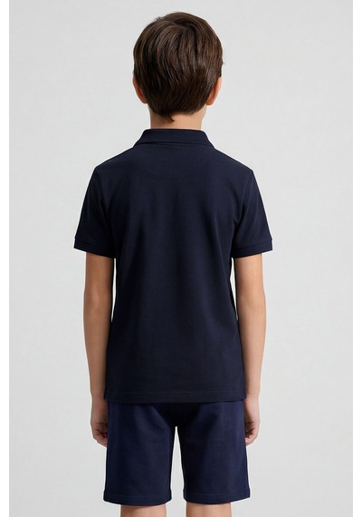 Tommy Life Lacivert Polo Yaka Standart Fit Basic Unisex T-shirt - 11330