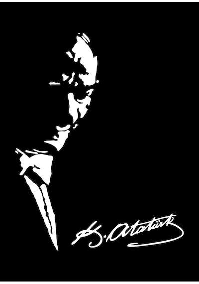 Atatürk Ve İmza Sticker, Mustafa Kemal Atatürk Silüet Ve İmza, Araba Oto Motosiklet Karavan Sticker 00627 30x23 Cm