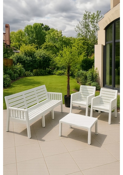 Lara 3+1+1 S Bahçe Balkon Teras Oturma Grubu Mindersiz - Beyaz
