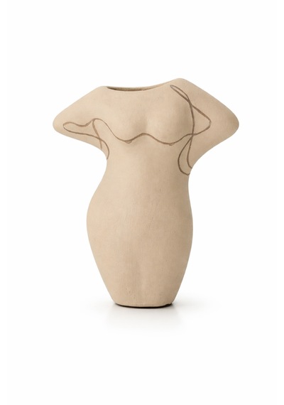 Terracotta Gövde Şekilli Dekoratif Vazo Kahverengi Toprak Modern Salon Konsol Bohem Ev Dekoru 16 Cm Açık Kahverengi