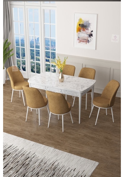 Canisa Concept Zen Serisi 80x132 Mdf Açılabilir Beyaz Mermer Desen Masa Takımı Ve 6 Cappucino Sandalye Masa Beyaz/sandalyeler Cappucıno Canisa Concept Zen Serisi 80x132 Mdf Açılabilir Beyaz Mermer Desen Masa Takımı Ve 6 Cappucino Sandalye Masa Beyaz/sandalyeler Cappucıno