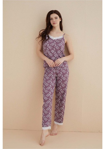 Dgestivaa Kadın 3'lü Pijama Takımı Mor Beyaz