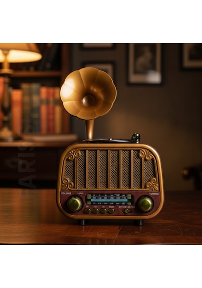 Nostaljik Gramofon Tasarımlı Bluetooth Radyo Fm/am/sw Usb & Tf Kart Destekli Type-c Şarjlı