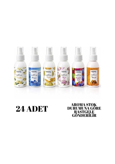 Sprey Koku 100ml Oto Araç İçi Oda Ofis Kokusu Tüm Kapalı Alanlarda Kötü Hava Giderici Ferah Aromalar Mix Karışık 24 Adet 24pcs