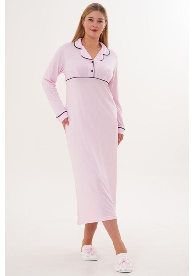 Mecit Pijama Mecit 6308 Pembe Uzun Kollu Kadın Gecelik Pembe