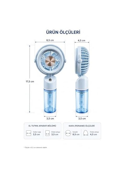 Mini El Tipi Fan Su Buharlı Serinletici Fan, Usb Type-c Şarjlı, 3 Kademeli Hız Ayarlı, Taşınabilir Elektrikli Fan, Nemlendirici Püskürtmeli Portatif Fan, Ofis, Seyahat, Araç Ve Günlük Kullanım İçin