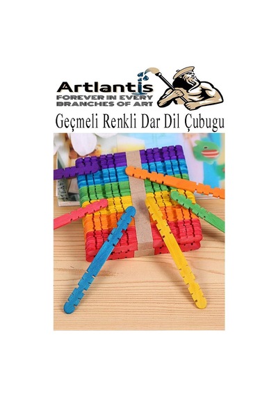 Renkli Geçmeli Dil Çubuğu Dar 100 Lü 1 Paket Çentikli Tırtıklı Geçirmeli Eklemeli Renkli Dondurma Çubuğu Kesik Uçlu Ahşap Çubuk