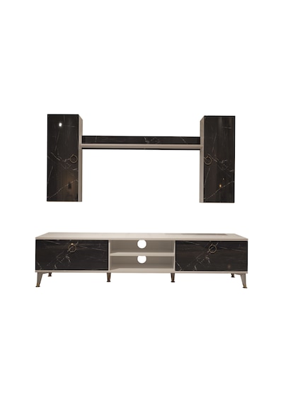 Decoraktiv Eko 7 Mdf Dvd Gold Tv Ünitesi Tv Sehpası Beyaz - Siyah Mermer