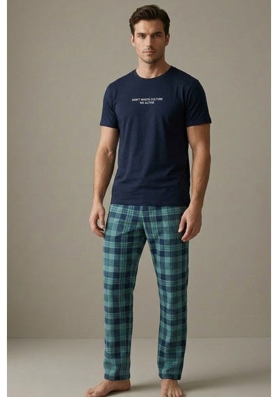 Siyah İnci Örme Kısa Kollu Pijama Takım 8006 Lacivert
