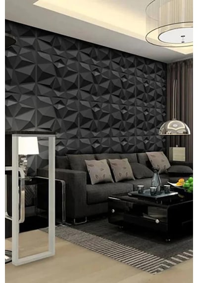 50cm X 50cm 1 Adet 3d Abs Malzeme Pvc Dayanıklı Duvar Paneli Silinebilir Geometrik Model Panel Siyah