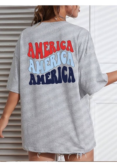 Flood Of Style Kadın Gri America Baskılı Oversize