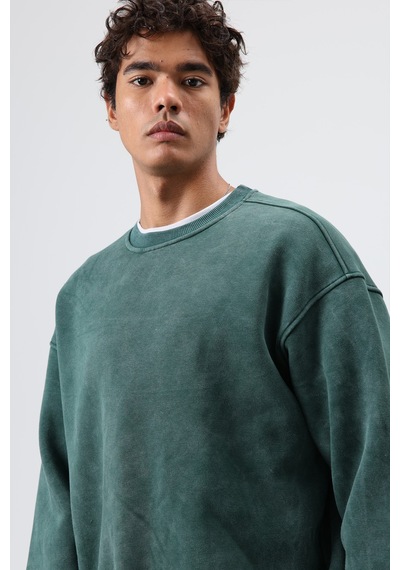 Vamos Basic Oversize Yıkamalı Sweatshirt Nefti