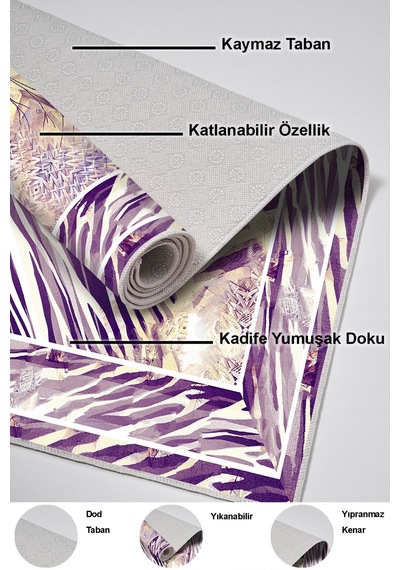 Dekoreko Kaymaz Taban Djt Salon Halısı Trend Modern 728 Mürdüm
