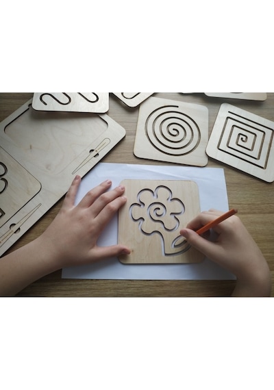 Montessori Kalemli Tablalı Iki El Kas Hareketleri Için Çizgi Çalışma Şablonları