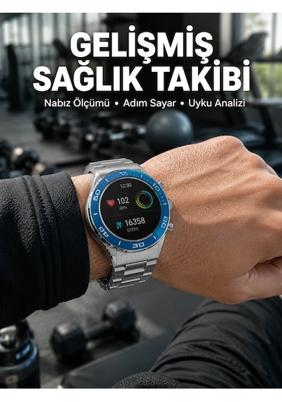 2025 Model Yuvarlak Ekran Android Ve İos Uyumlu Gps Takibi Yapabilen Akıllı Saat Yeni Nesil Mavi