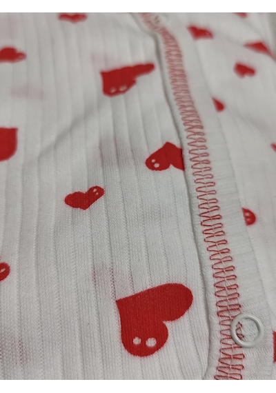 Hece Bebe %100 Pamuklu 5 Parça Hastane Çıkışı Seti Bebek Zıbın Takımı, Şapka, Önlük, Eldiven Ekru - Kırmızı