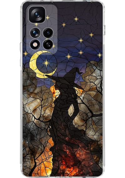 Printify Xiaomi Redmi Note 11 Pro Plus 5g İle Uyumlu Vitray Cadı Saati Tasarımlı Şeffaf Kılıf Şeffaf