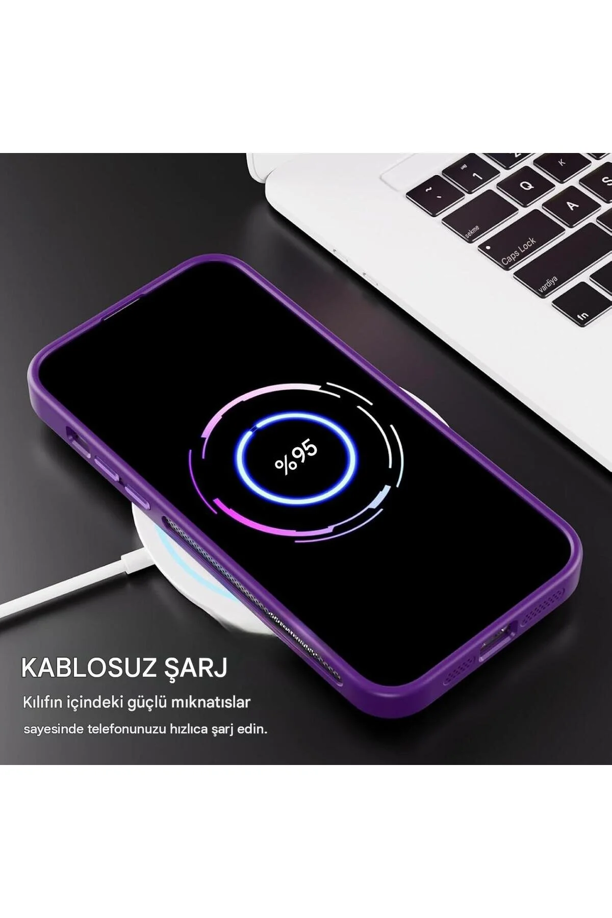 İphone 14 Pro Max Uyumlu Magsafe Kılıf Mıknatıslı Standlı Darbeye Dayanıklı Mat Şeffaf Arka Kapak Lens li mor