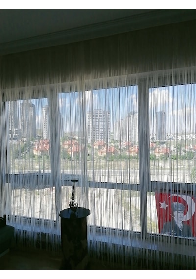 İp Model Krem Renk İp Perde 180 Cm En 280 Cm Boy 2 Mm Şeritler Halinde Hazır İp Perde Krem