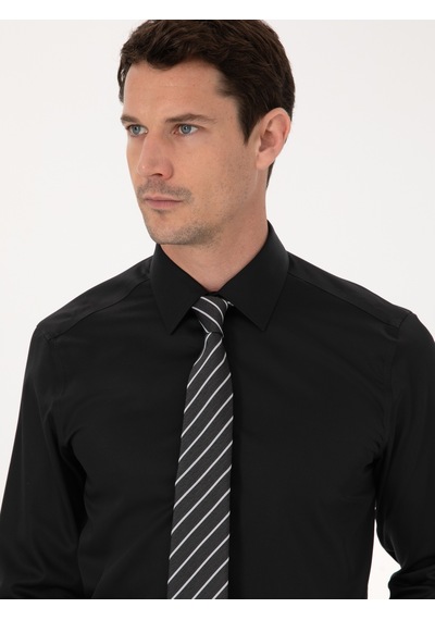 Cacharel Siyah Slim Fit %100 Pamuk Non Iron Kolay Ütülenebilir Klasik Gömlek