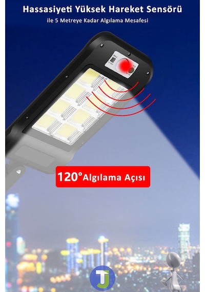 Technojet 8 Gözlü 160 Ledli Solar Bahçe Aydınlatma Kumandalı Güneş Enerjili Sokak Lambası Projektör
