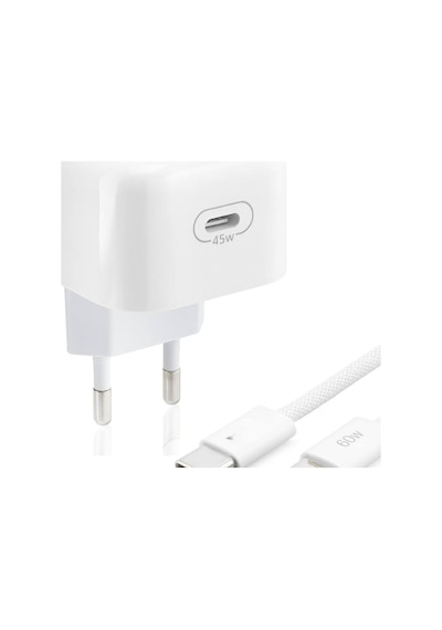 Type-c Hızlı Şarj Seti 45w Type-c Adaptörlü 1 M Örgülü Kablolu Beyaz Nd1014 Evimdeyokyok