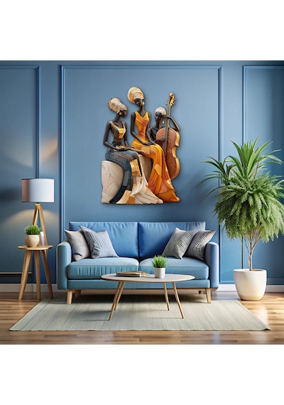 Üç Afrikalı Kadın Müzisyen - Metal Tablo - Dec0282 44 X 65 Cm Çok Renkli