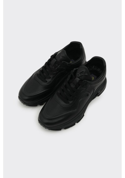 Derinet Comfort Hakiki Deri Erkek Sneaker Siyah Siyah