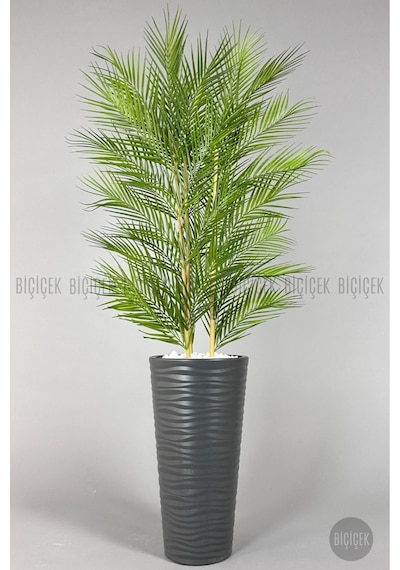 Biçiçek Yapay Areka Palmi̇yesi̇ 150 Cm 33 Yaprak Antresi̇t Kumsal Saksıda