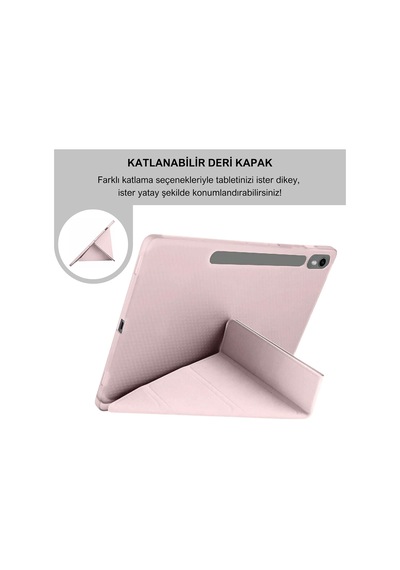 Klasse Samsung Galaxy Tab S10 Fe / S9 Fe 10.9 İnç Uyumlu Smart Kılıf, S Pen Kalemlikli, Trifold, Esnek, Mat, Darbeye Tam Dayanıklı Tablet Kılıfı Pembe