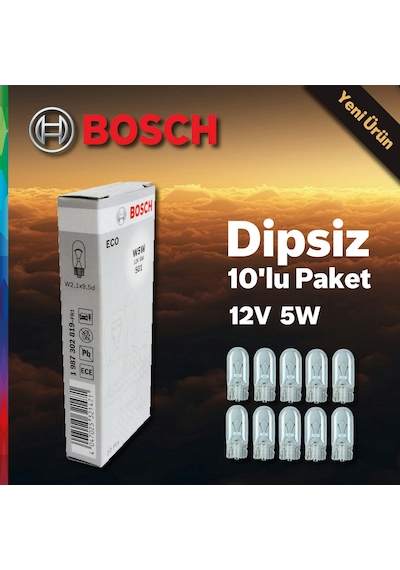 Bosch  Eco Dipsiz Ampul 12V 5W T10 W5W 10'Lu Paket